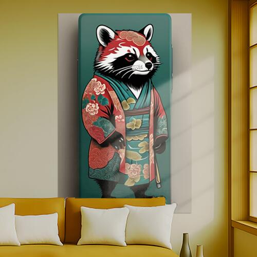 アライグマ 着物 和柄 伝統 芸術 タペストリー 和風 大きい 男気 日本画風 入れ墨風 アウトロー 縦型 ..