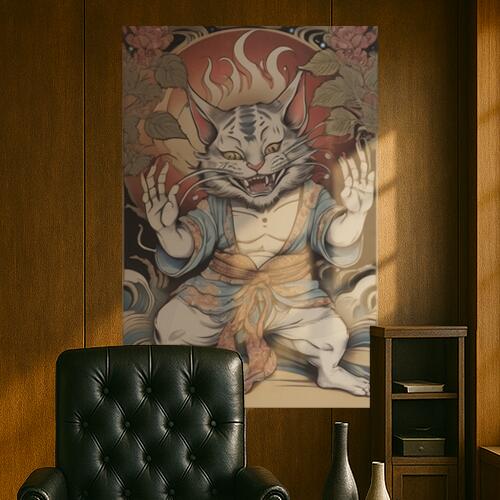 猫又 化け猫 妖怪 浮世絵 鬼 タペストリー 和柄 和風 大きい 男気 日本画風 入れ墨風 アウトロー 縦型 縦配信 大自然 インテリア 撮影背景 壁掛け 大判 長方形 壁布 白 グレー 赤