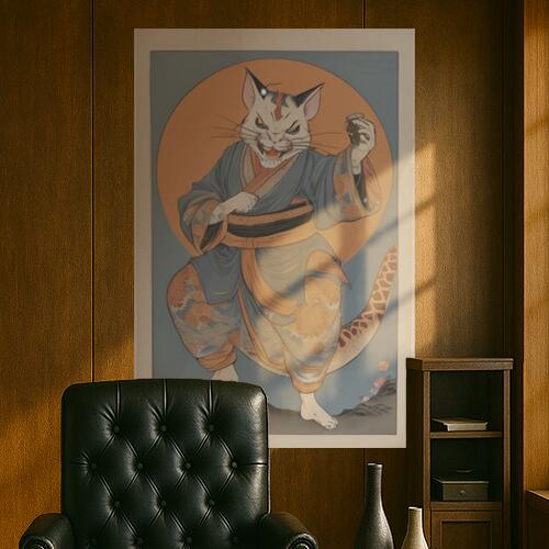 猫又 化け猫 妖怪 着物 酒 タペストリー 和柄 和風 大きい 男気 日本画風 入れ墨風 アウトロー 縦型 縦配信 大自然 インテリア 撮影背景 壁掛け 大判 長方形 壁布 青 オレンジ ベージュ