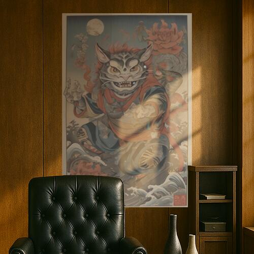 猫又 化け猫 妖怪 浮世絵 和風 タペストリー 和柄 大きい 男気 日本画風 入れ墨風 アウトロー 縦型 縦配信 大自然 インテリア 撮影背景 壁掛け 大判 長方形 壁布 青 紺 グレー