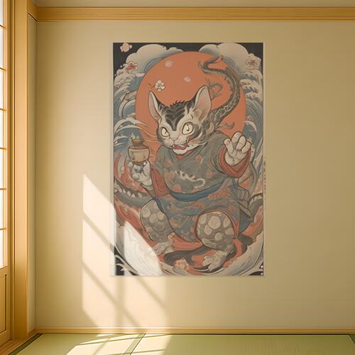 猫又 化け猫 妖怪 浮世絵 伝説 タペストリー 和柄 和風 大きい 男気 日本画風 入れ墨風 アウトロー 縦型 縦配信 大自然 インテリア 撮影背景 壁掛け 大判 長方形 壁布 オレンジ グレー ベージュ