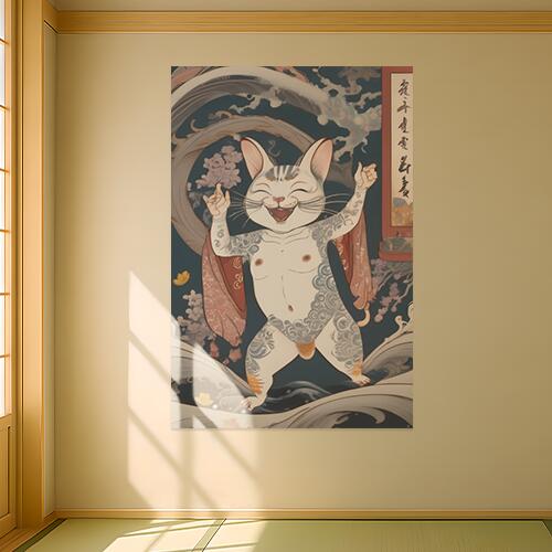 猫又 刺青 浮世絵 龍 桜 タペストリー 和柄 和風 大きい 男気 日本画風 入れ墨風 アウトロー 縦型 縦配信 大自然 インテリア 撮影背景 壁掛け 大判 長方形 壁布 白 グレー ベージュ