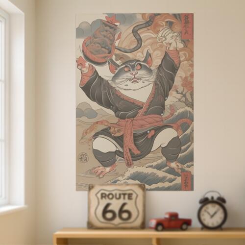 猫又 妖怪 浮世絵 変化 伝説 タペストリー 和柄 和風 大きい 男気 日本画風 入れ墨風 アウトロー 縦型 縦配信 大自然 インテリア 撮影背景 壁掛け 大判 長方形 壁布 黒 赤 ベージュ