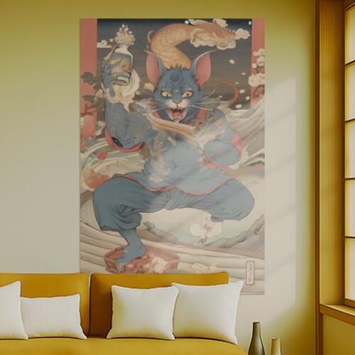 猫又 酒 龍 妖怪 浮世絵 タペストリー 和柄 和風 大きい 男気 日本画風 入れ墨風 アウトロー 縦型 縦配信 大自然 インテリア 撮影背景 壁掛け 大判 長方形 壁布 青 赤 ベージュ