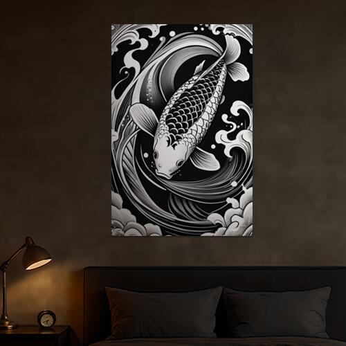 鯉 滝 水 流れ 幸運 タペストリー 和柄 和風 大きい 男気 日本画風 入れ墨風 アウトロー 縦型 縦配信 ..