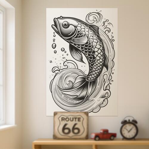鯉 滝 水 鱗 幸運 タペストリー 和柄 和風 大きい 男気 日本画風 入れ墨風 アウトロー 縦型 縦配信 大..