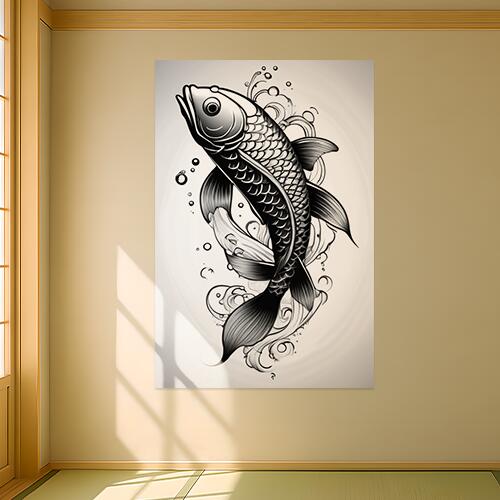 鯉 滝登り 鱗 水流 幸運 タペストリー 和柄 和風 大きい 男気 日本画風 入れ墨風 アウトロー 縦型 縦配信 大自然 インテリア 撮影背景 壁掛け 大判 長方形 壁布 黒 白 グレー