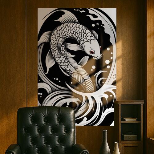 鯉 滝登り 幸運 繁栄 忍耐 タペストリー 和柄 和風 大きい 男気 日本画風 入れ墨風 アウトロー 縦型 縦..