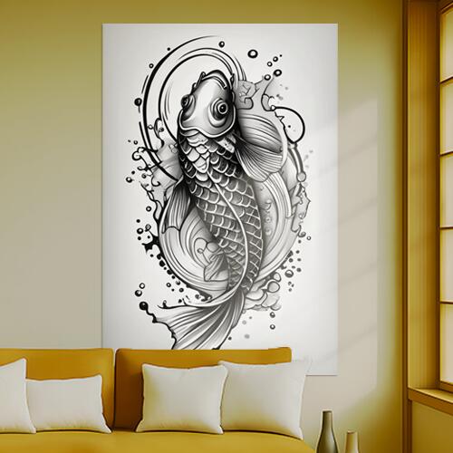 鯉 滝登り 鱗 縁起物 繁栄 タペストリー 和柄 和風 大きい 男気 日本画風 入れ墨風 アウトロー 縦型 縦配信 大自然 インテリア 撮影背景 壁掛け 大判 長方形 壁布 白 黒 グレー