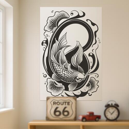鯉 コイ 魚 和柄 墨絵 タペストリー 和風 大きい 男気 日本画風 入れ墨風 アウトロー 縦型 縦配信 大自然 インテリア 撮影背景 壁掛け 大判 長方形 壁布 黒 白 グレー