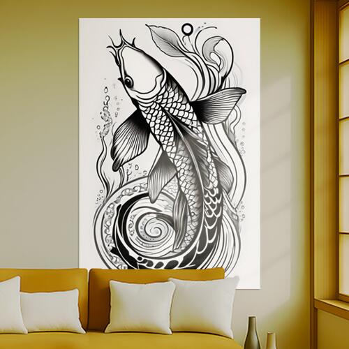 鯉 滝 水 流れ 幸運 タペストリー 和柄 和風 大きい 男気 日本画風 入れ墨風 アウトロー 縦型 縦配信 ..