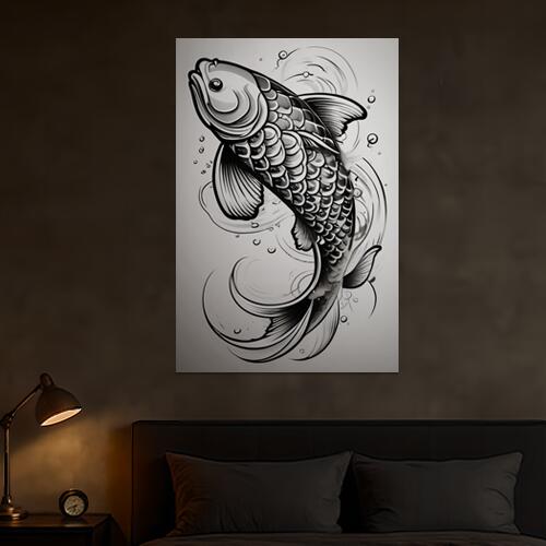 鯉 魚 水 流れ 幸運 タペストリー 和柄 和風 大きい 男気 日本画風 入れ墨風 アウトロー 縦型 縦配信 大自然 インテリア 撮影背景 壁掛け 大判 長方形 壁布 白 黒 グレー
