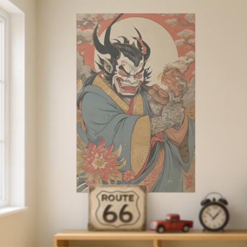 鬼 般若 妖怪 日本画 浮世絵 タペストリー 和柄 和風 大きい 男気 日本画風 入れ墨風 アウトロー 縦型 縦配信 大自然 インテリア 撮影背景 壁掛け 大判 長方形 壁布 白 赤 黒