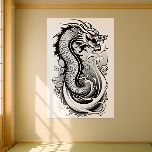 龍 水 鱗 渦 神話 タペストリー 和柄 和風 大きい 男気 日本画風 入れ墨風 アウトロー 縦型 縦配信 大自然 インテリア 撮影背景 壁掛け 大判 長方形 壁布 白 黒 グレー