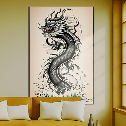 龍 水 波 鱗 伝説 タペストリー 和柄 和風 大きい 男気 日本画風 入れ墨風 アウトロー 縦型 縦配信 大..