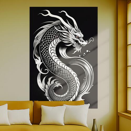 龍 白龍 神 幸運 守護 タペストリー 和柄 和風 大きい 男気 日本画風 入れ墨風 アウトロー 縦型 縦配信 大自然 インテリア 撮影背景 壁掛け 大判 長方形 壁布 黒 白 赤