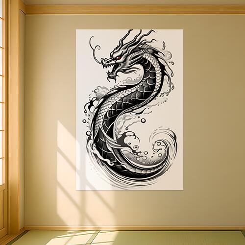 龍 水 鱗 渦 神話 タペストリー 和柄 和風 大きい 男気 日本画風 入れ墨風 アウトロー 縦型 縦配信 大..