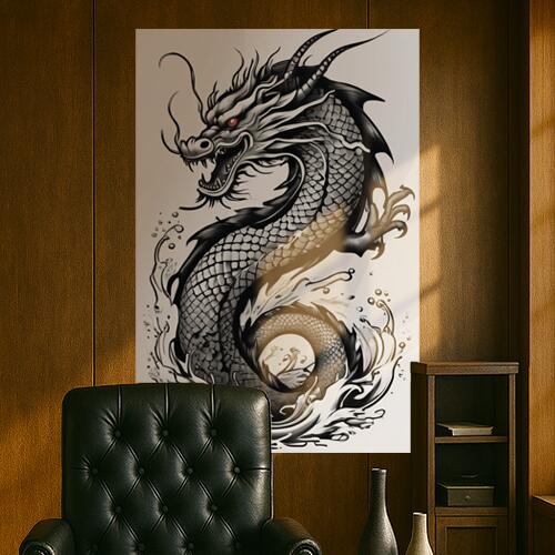 龍 水 鱗 伝説 東洋 タペストリー 和柄 和風 大きい 男気 日本画風 入れ墨風 アウトロー 縦型 縦配信 大自然 インテリア 撮影背景 壁掛け 大判 長方形 壁布 白 黒 グレー