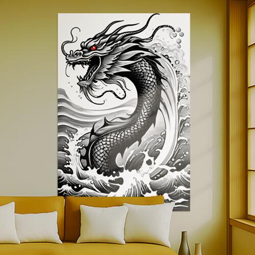龍 水 海 神話 伝説 タペストリー 和柄 和風 大きい 男気 日本画風 入れ墨風 アウトロー 縦型 縦配信 ..