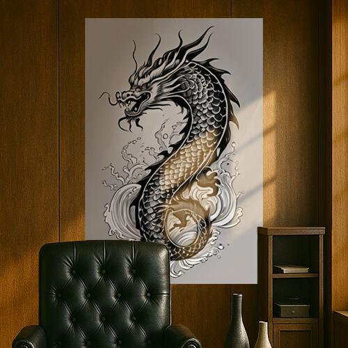 龍 水 波 鱗 東洋 タペストリー 和柄 和風 大きい 男気 日本画風 入れ墨風 アウトロー 縦型 縦配信 大..