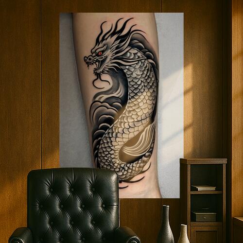 龍 竜 鱗 墨 和柄 タペストリー 和風 大きい 男気 日本画風 入れ墨風 アウトロー 縦型 縦配信 大自然 インテリア 撮影背景 壁掛け 大判 長方形 壁布 黒 白 グレー