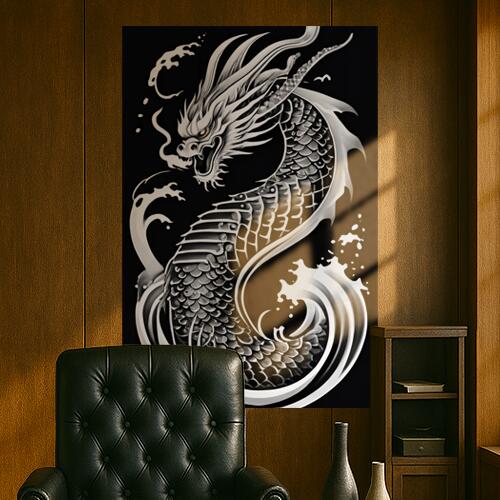 龍 水 波 神話 伝説 タペストリー 和柄 和風 大きい 男気 日本画風 入れ墨風 アウトロー 縦型 縦配信 ..