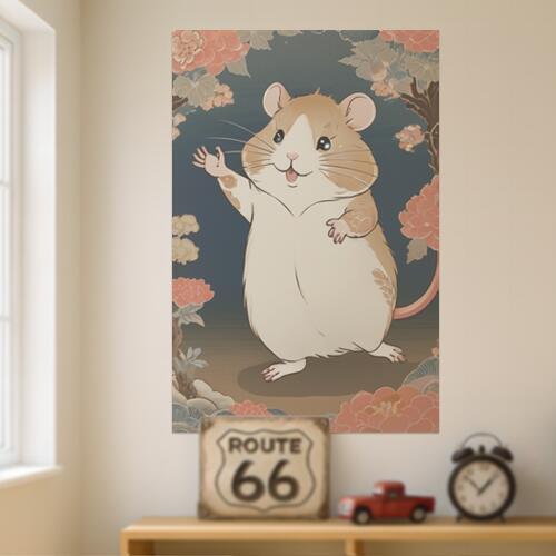 ネズミ 花 幸運 繁栄 春 タペストリー 和柄 和風 大きい 男気 日本画風 入れ墨風 アウトロー 縦型 縦配信 大自然 インテリア 撮影背景 壁掛け 大判 長方形 壁布 白 ベージュ ピンク