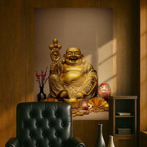 布袋 金運 縁起物 招福 開運 タペストリー ビリケンさん 商売繁盛 和柄 和風 大きい 男気 アウトロー 縦型 縦配信 撮影背景 壁掛け 大判 長方形 壁布 金色 赤