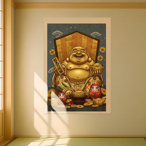 布袋 金運 幸運 富 縁起物 タペストリー ビリケンさん 商売繁盛 和柄 和風 大きい 男気 アウトロー 縦..