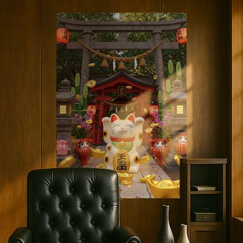 招き猫 鳥居 灯篭 達磨 小判 タペストリー 商売繁盛 和柄 和風 幸運 運気上昇 大きい 男気 アウトロー 縦型 縦配信 撮影背景 壁掛け 大判 長方形 壁布 白 赤 黄色