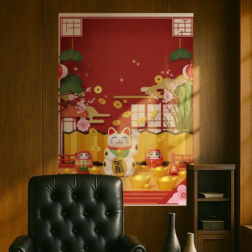 招き猫 だるま 小判 梅の花 竹 タペストリー 商売繁盛 和柄 和風 幸運 運気上昇 大きい 男気 アウトロー 縦型 縦配信 撮影背景 壁掛け 大判 長方形 壁布 赤 白 黄色