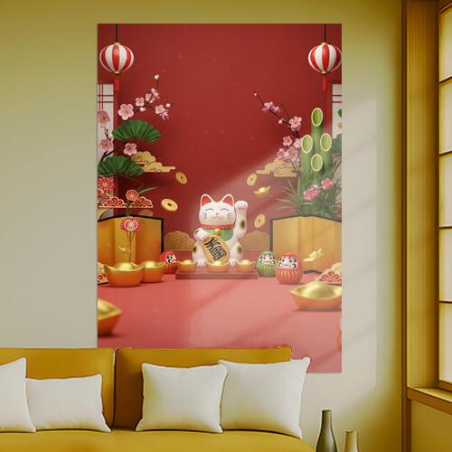 招き猫 小判 金 だるま 梅の花 タペストリー 商売繁盛 和柄 和風 幸運 運気上昇 大きい 男気 アウトロ..