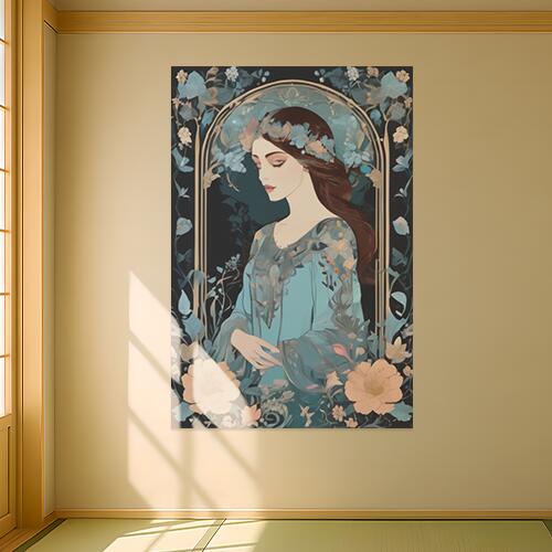 女性 花 花輪 ドレス アールヌーボー タペストリー 和柄 和風 日本画風 男気 大和魂 厳つい インテリア..