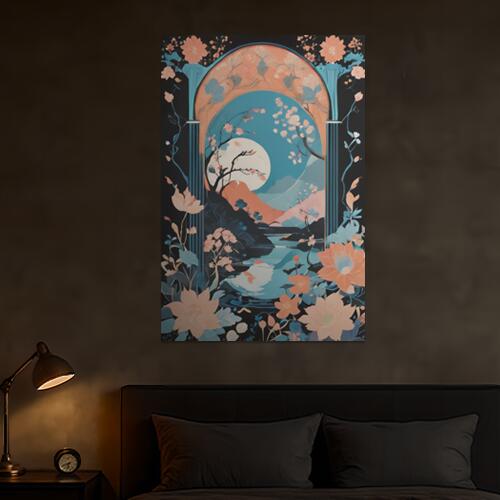 風景 花 月 山 川 タペストリー 和柄 和風 日本画風 男気 大和魂 厳つい インテリア 大きい 縦型 縦配..