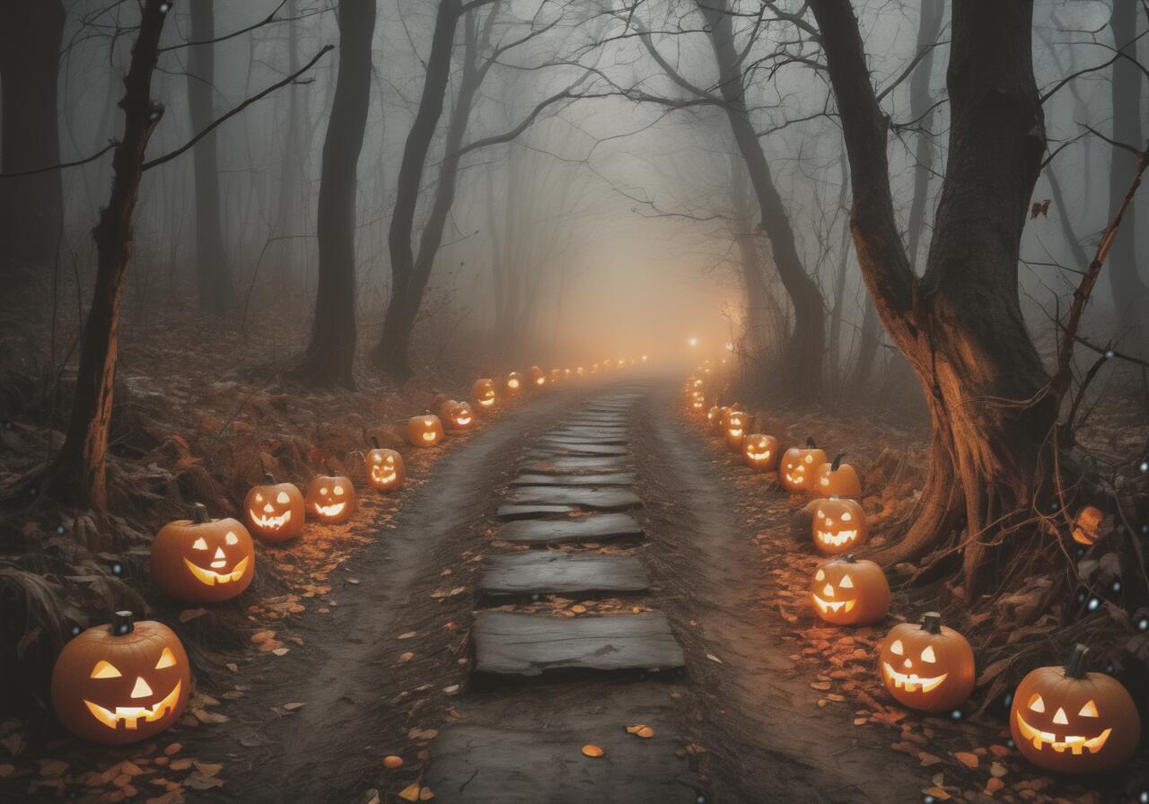 カボチャ ハロウィン 森 道 ランタン タペストリー 幻想的 インテリア 大きい 撮影背景 壁掛け 大判 長..