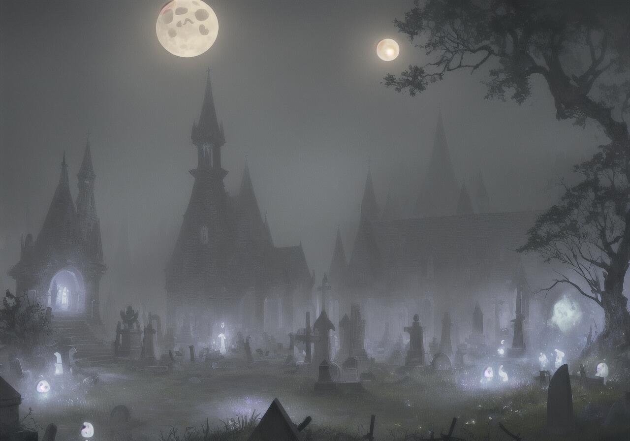 墓地 墓石 教会 月 木 タペストリー ハロウィン 幻想的 インテリア 大きい 撮影背景 壁掛け 大判 長方形 壁布 グレー 白 黒