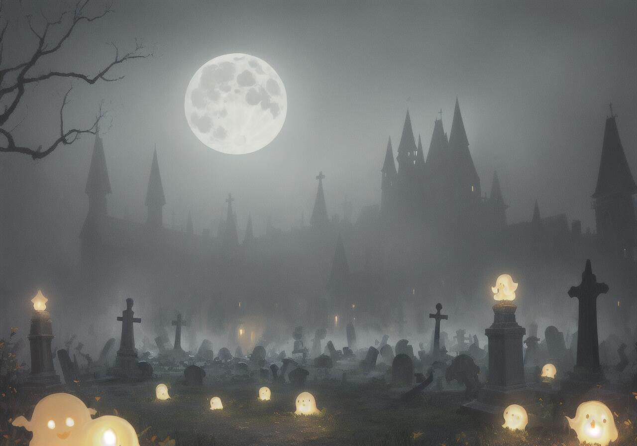 墓地 幽霊 月 城 ハロウィン タペストリー 幻想的 インテリア 大きい 撮影背景 壁掛け 大判 長方形 壁布 白 グレー 黒