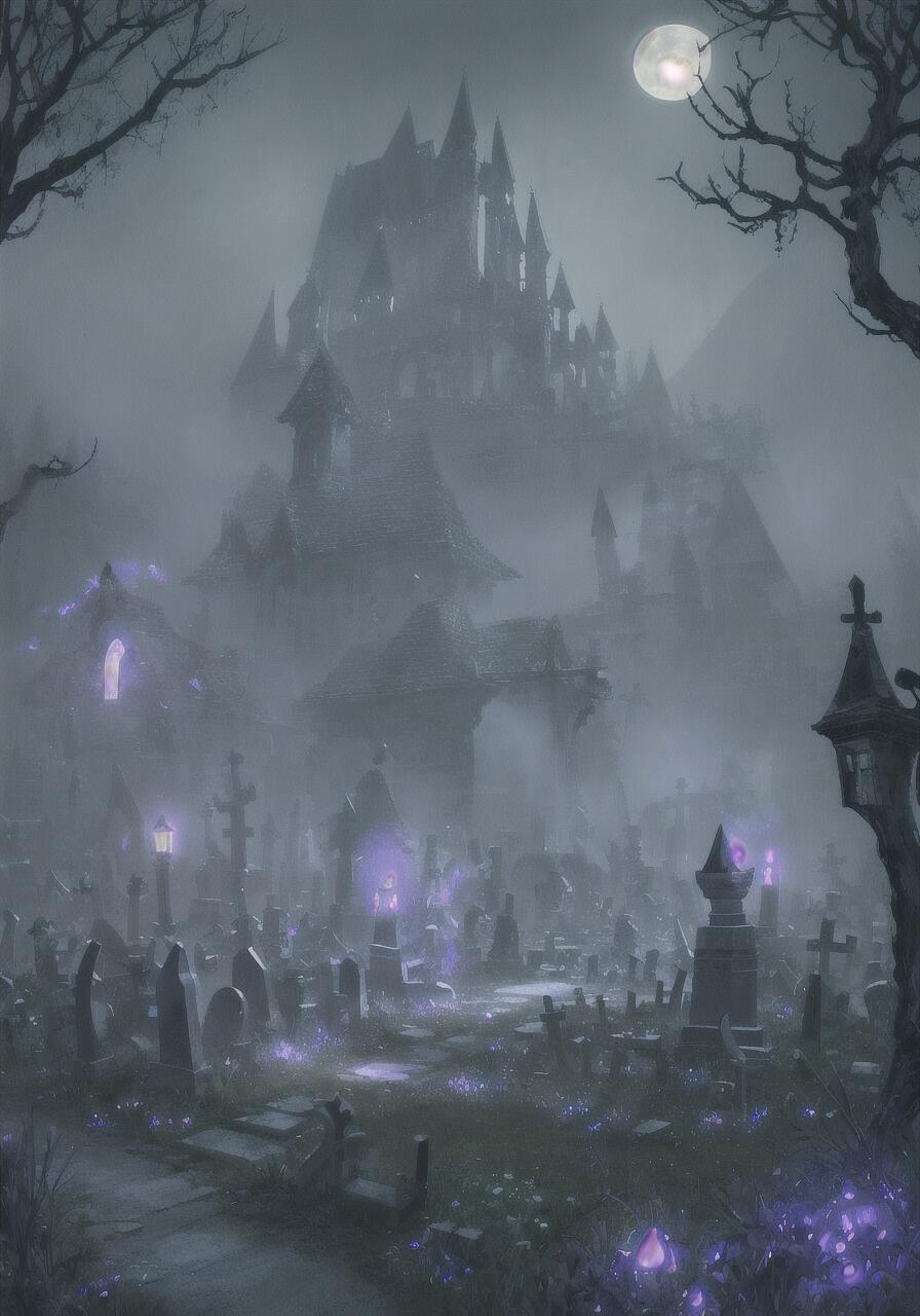 墓地 城 月 木 霧 タペストリー ハロウィン 幻想的 インテリア 大きい 撮影背景 壁掛け 大判 長方形 壁布 グレー 黒 白