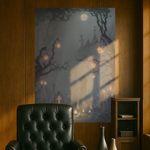墓地 月 木 ランタン 幽霊 タペストリー 和風 和柄 入れ墨風 浮世絵風 ハロウィン インテリア 大きい 撮影背景 壁掛け 大判 長方形 壁布 グレー 白 ベージュ