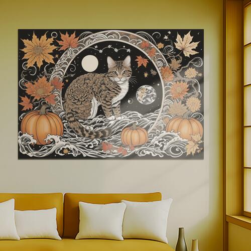 タペストリー 和風 和柄 入れ墨風 浮世絵風 ハロウィン インテリア 大きい 撮影背景 壁掛け 大判 長方形 壁布