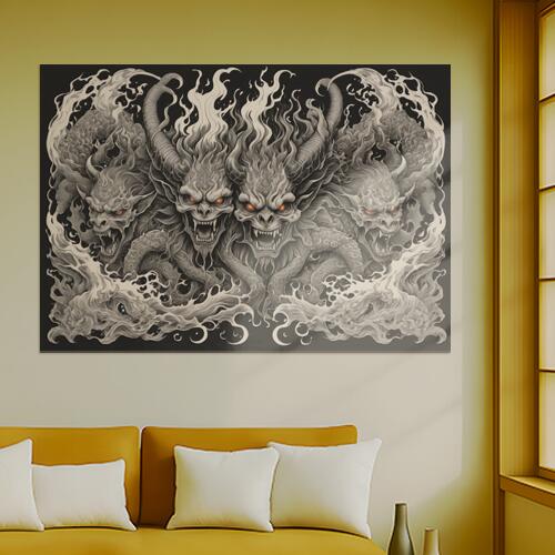 龍 鬼 妖怪 炎 怪物 タペストリー 和風 和柄 入れ墨風 浮世絵風 ハロウィン インテリア 大きい 撮影背..