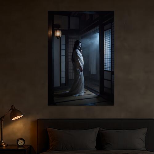 幽霊 着物 日本家屋 灯籠 白塗り 防犯 タペストリー ホラー ハロウィン インテリア 大きい 撮影背景 壁掛け 大判 長方形 壁布 白 黒 グレー