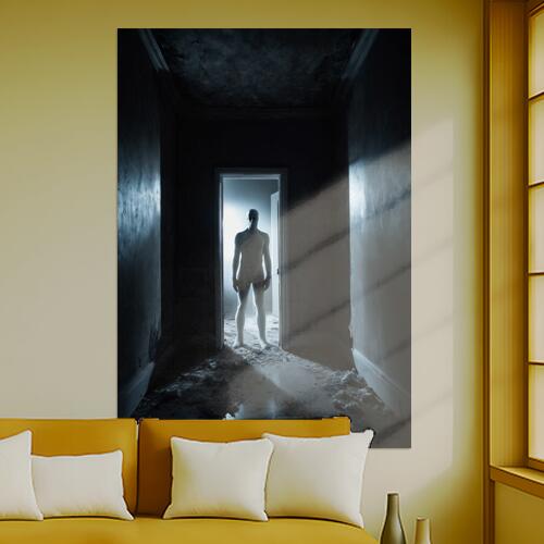廊下 人物 ドア 廃墟 ホラー 防犯 タペストリー ハロウィン インテリア 大きい 撮影背景 壁掛け 大判 長方形 壁布 青 グレー 白
