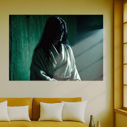 幽霊 ホラー 女性 着物 暗闇 防犯 タペストリー ハロウィン インテリア 大きい 撮影背景 壁掛け 大判 長方形 壁布 黒 白 グレー