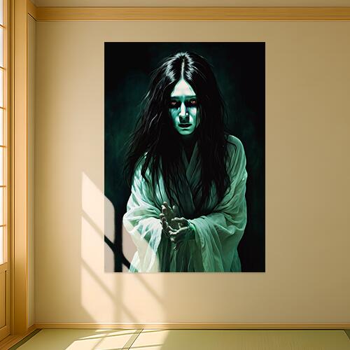幽霊 ホラー 女性 着物 髪 防犯 タペストリー ハロウィン インテリア 大きい 撮影背景 壁掛け 大判 長方形 壁布 白 黒 赤