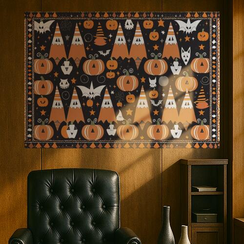 ハロウィン カボチャ お化け コウモリ 帽子 タペストリー ホラー 防犯 秋 インテリア イベント 大きい 撮影背景 壁掛け 大判 長方形 壁布 黒 オレンジ 白