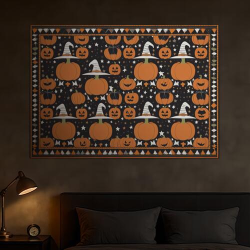 ハロウィン カボチャ 魔女の帽子 星 秋 タペストリー ホラー 防犯 インテリア イベント 大きい 撮影背景 壁掛け 大判 長方形 壁布 黒 オレンジ 白