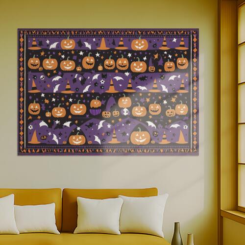 ハロウィン カボチャ コウモリ 帽子 星 タペストリー ホラー 防犯 秋 インテリア イベント 大きい 撮影背景 壁掛け 大判 長方形 壁布 オレンジ 紫 黒