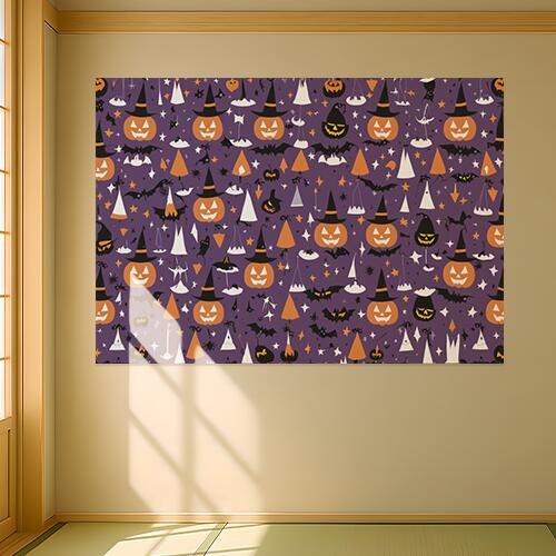 ハロウィン カボチャ 魔女 コウモリ お化け タペストリー ホラー 防犯 秋 インテリア イベント 大きい 撮影背景 壁掛け 大判 長方形 壁布 紫 オレンジ 白