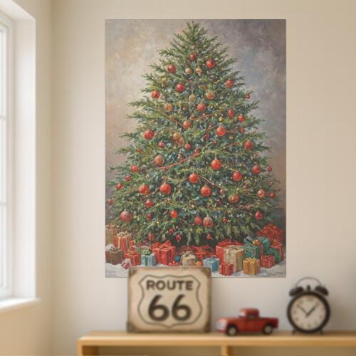 クリスマスツリー オーナメント プレゼント クリスマス 冬 タペストリー 華やか 縦長 インテリア 大きい 撮影背景 壁掛け 大判 長方形 壁布 緑 赤 ベージュ